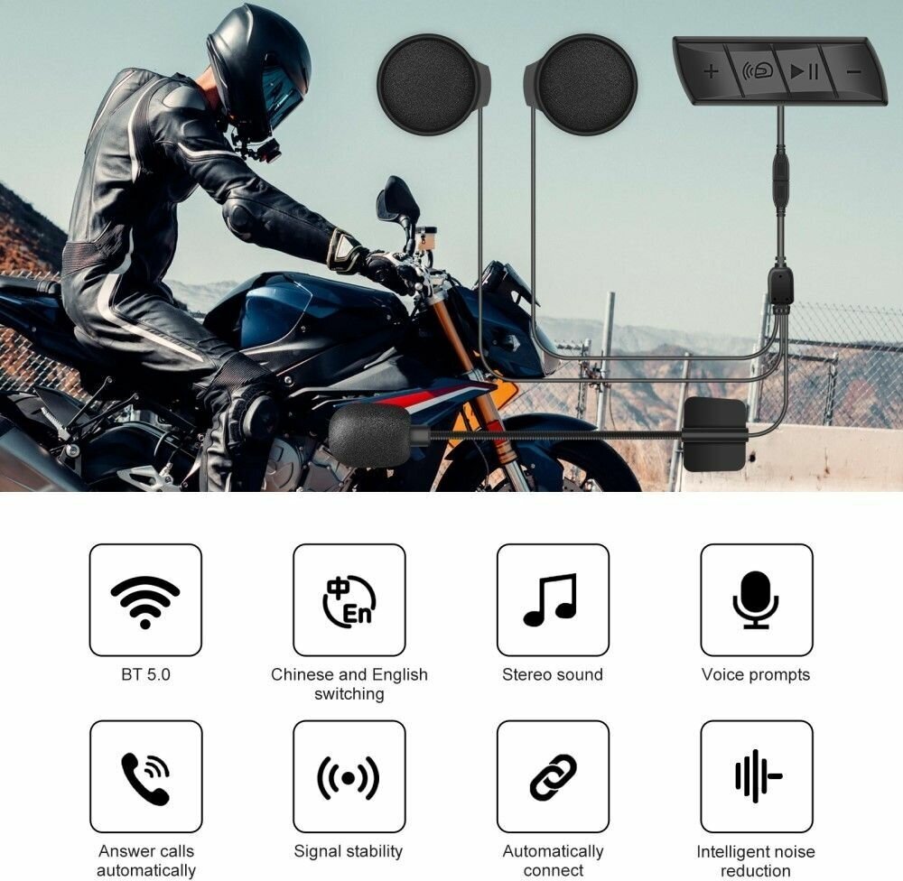 Беспроводная водонепроницаемая Bluetooth 50 гарнитура M7 для мотоциклетного шлема черная