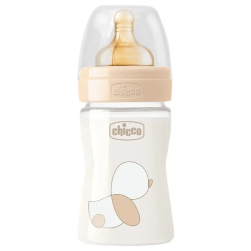 Бутылочка для кормления Chicco Original Touch Glass Uni с латексной соской 0мес.+, стекло, 150мл./бутылка для кормления/для путешествий/бутылочка детская с соской/детская бутылка/для новорожденных/ бутылка для воды детская/подарок на выписку