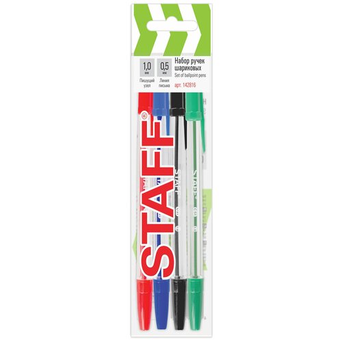 ручки staff 142816 комплект 12 шт Ручки шариковые STAFF C-51, набор 4 шт, ассорти, узел 1 мм, линия письма 0,5 мм, 142816