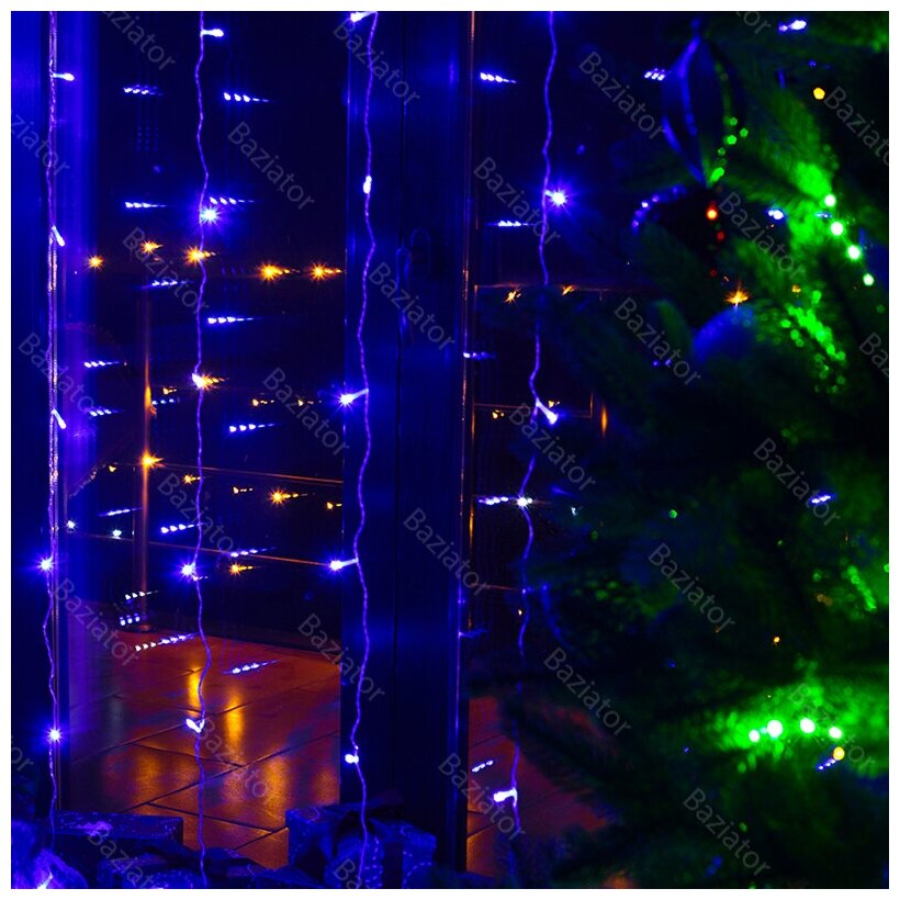 Новогодняя электрическая гирлянда штора занавес светодиодная растяжка дождик 3 х 2,5 метра с контроллером и коннектором 8 режимов, синий