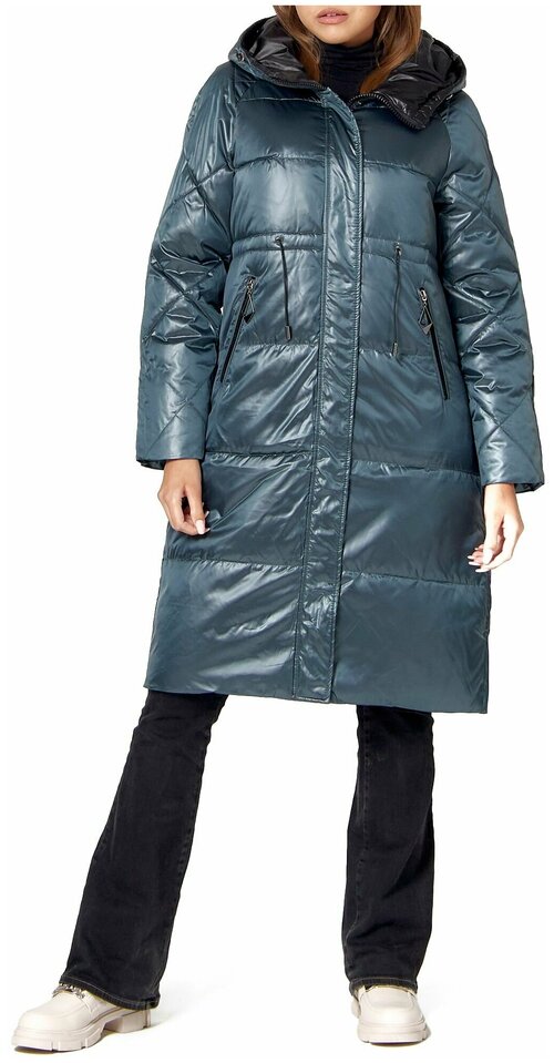 Куртка  зимняя, удлиненная, силуэт прямой, регулируемый капюшон, влагоотводящая, карманы, ветрозащитная, капюшон, несъемный капюшон, размер 42, хаки