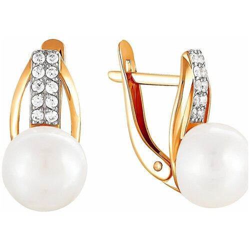 Серьги ПримаЭксклюзив, красное золото, 585 проба, жемчуг, фианит