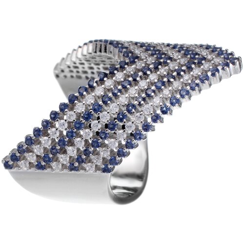 Кольцо ELEMENT47 из серебра 925 пробы с кубическими цирконами синий/бесцветный  