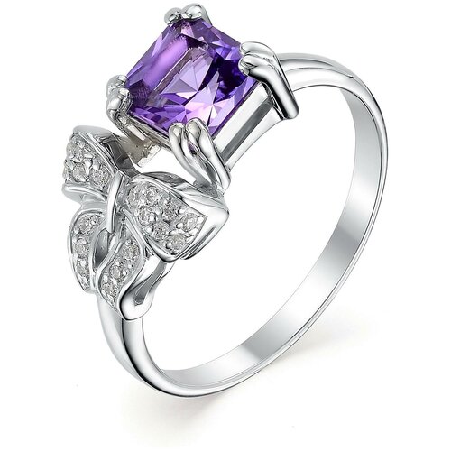 фото Алькор кольцо с аметистом и фианитами из серебра 01-0465-00ам-00, размер 17.5