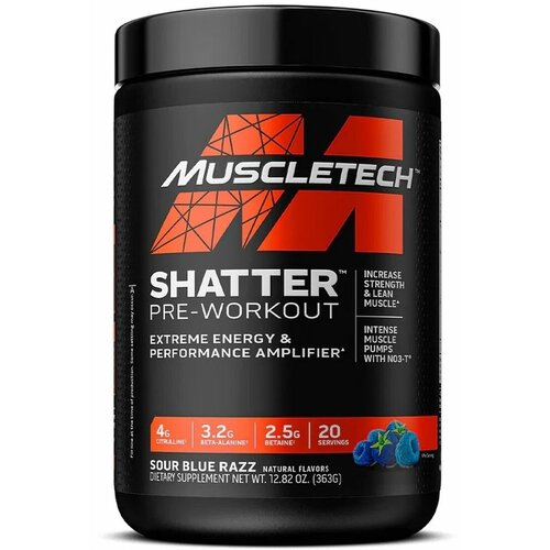 MuscleTech, Shatter PRE-Workout, 20 servings (Sour Blue Razz) laperva triple power pre workout blue raspberry 30 servings