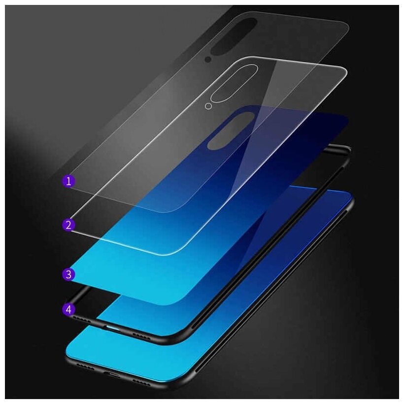 Чехол-бампер MyPads для iPhone XR стеклянный из закаленного стекла с эффектом градиент зеркальный блестящий переливающийся синий