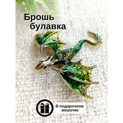 Брошь, стразы, зеленый