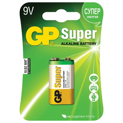 Батарейки, аккумуляторы GP Батарейка 6LR61 (MN1604) GP Super Alkaline, блистер, цена за 1 шт