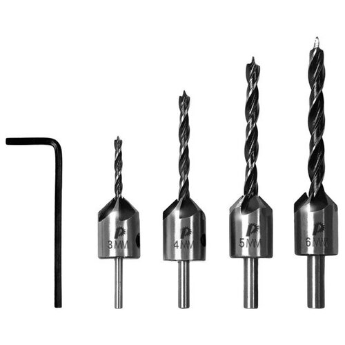 Набор свёрл с зенкером ПРАКТИКА 4шт набор зенковок по дереву 4 шт сверла 3 4 5 6 мм практика 798 720