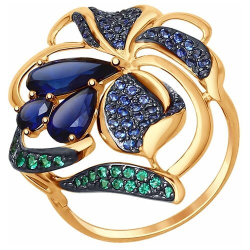 Кольцо SOKOLOV, красное золото, 585 проба, фианит, корунд синтетический, размер 18.5, синий, зеленый кольцо из золота с синими корундами синт и синими фианитами 714757 17