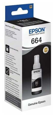 Чернила EPSON 664 (T6641) для СНПЧ Epson L100/L110/L200/L210/L300/L456/L550, черные, оригинальные