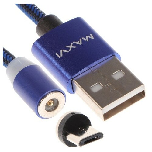 Кабель MCm-01M, microUSB - USB, 2 А, 1 м, магнитный, нейлон, подсветка, синий кабель maxvi mcm 01m microusb usb 2 а 1 м магнитный нейлон подсветка черный