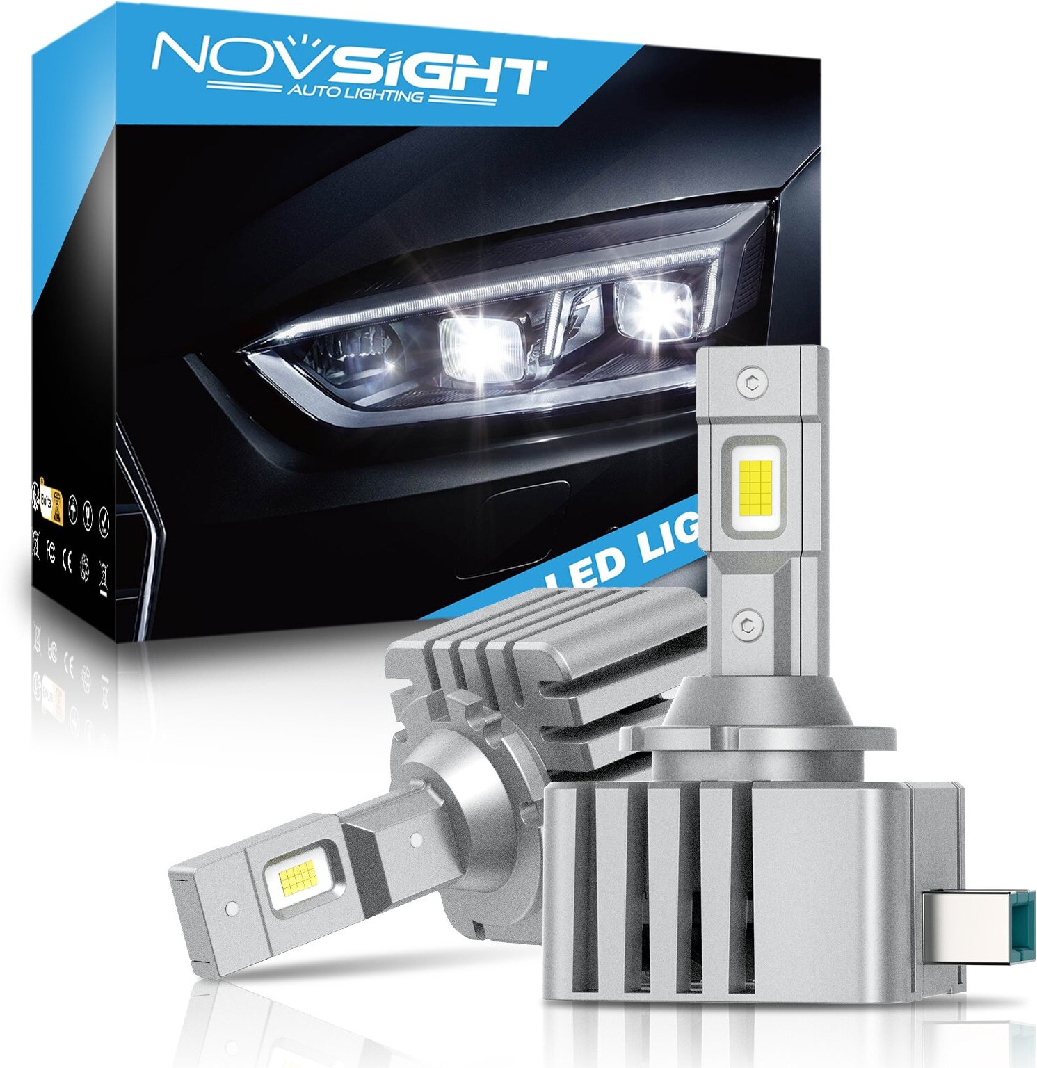 Светодиодная лампа Novsight DH D3 замена ксенона цоколь PK32d-5 PK32d-6 70Вт 2шт 20000Лм 6500К белый свет LED автомобильная