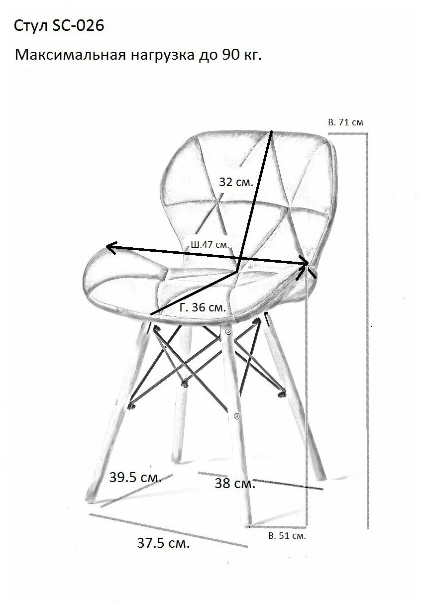 Комплект стульев для кухни из 3-х штук SC-026 синий вельвет (G062-49) - фотография № 5
