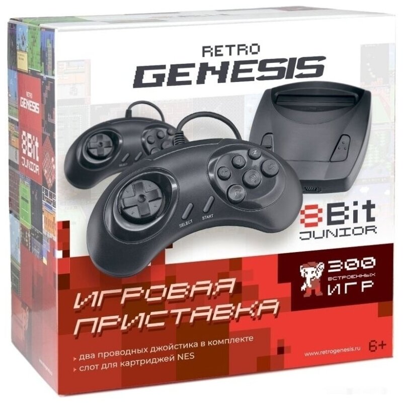 Игровая консоль RETRO GENESIS JUNIOR (300 игр, 8 бит, NES, AV, 2 проводных джойстика, microUSB)