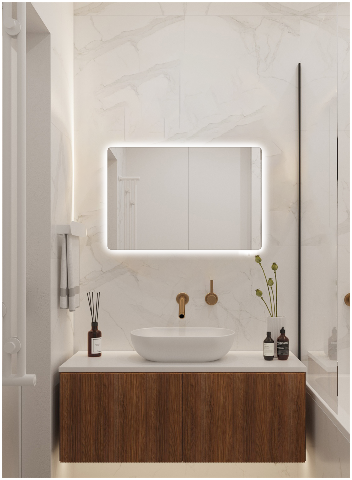 Зеркало для ванной Prisma 40*80 прямоугольное горизонтальное "парящее" с нейтральной LED-подсветкой