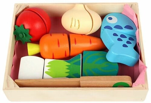 Детский деревянный набор Овощи / Набор игрушек для резки/ Развивающая коробка Кухня