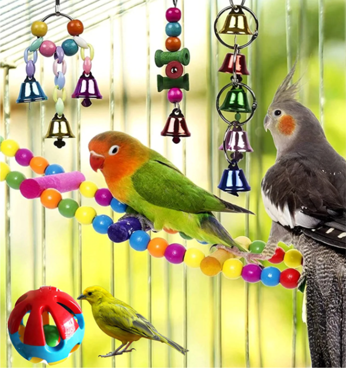 Красочные игрушки для попугаев в клетку - фотография № 7