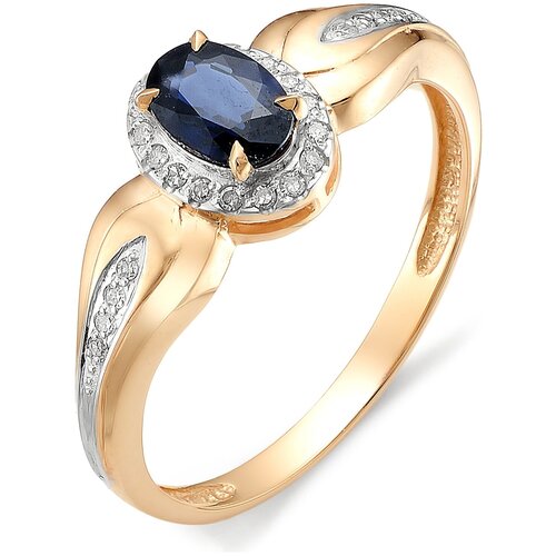 фото Алькор кольцо с сапфиром, бриллиантами из красного золота 11973-102, размер 17.5