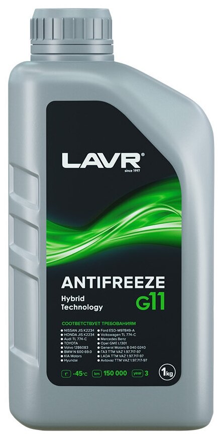 Антифриз LAVR ANTIFREEZE зеленый -45 G11 1кг Ln1705