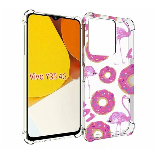 Чехол MyPads пончики-фламинго для Vivo Y35 4G 2022 / Vivo Y22 задняя-панель-накладка-бампер