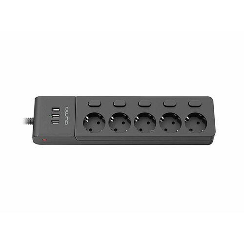 Сетевой фильтр QUMO Power Bar PRO 6SP4U (P-0006), 5 розеток c выключателем, 3xUSB, 2500 Вт, 10А, 2м Черный 42091