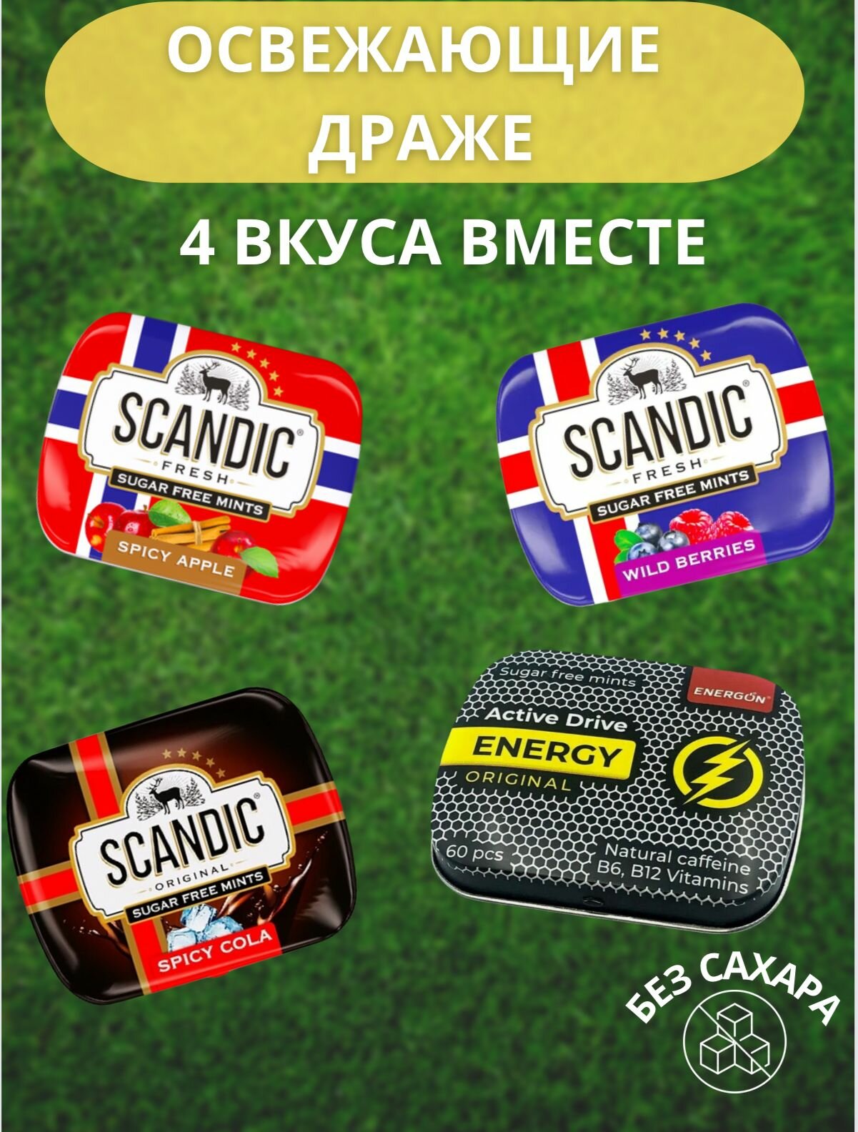 Драже с ксилитом без сахара 4 вкуса Скандик