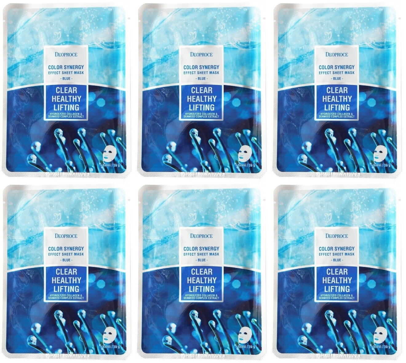 Маска тканевая с морским коллагеном Deoproce Color Synergy Effect Sheet Mask Blue 20 г - фото №5