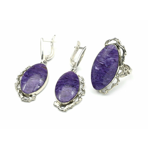 Комплект бижутерии Радуга Камня: серьги, кольцо, турмалин, размер кольца 18, фиолетовый