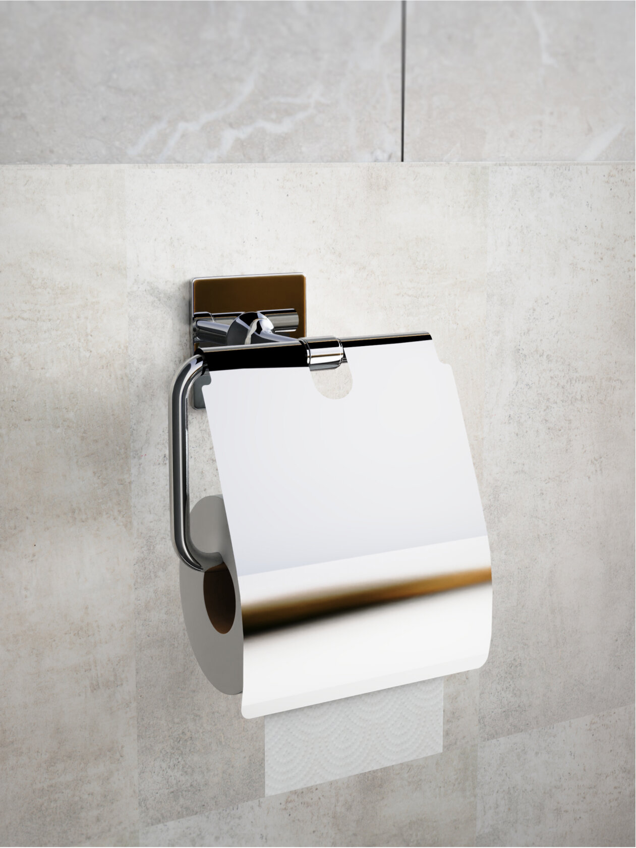 Держатель туалетной бумаги с крышкой на клейкой ленте, без сверления
