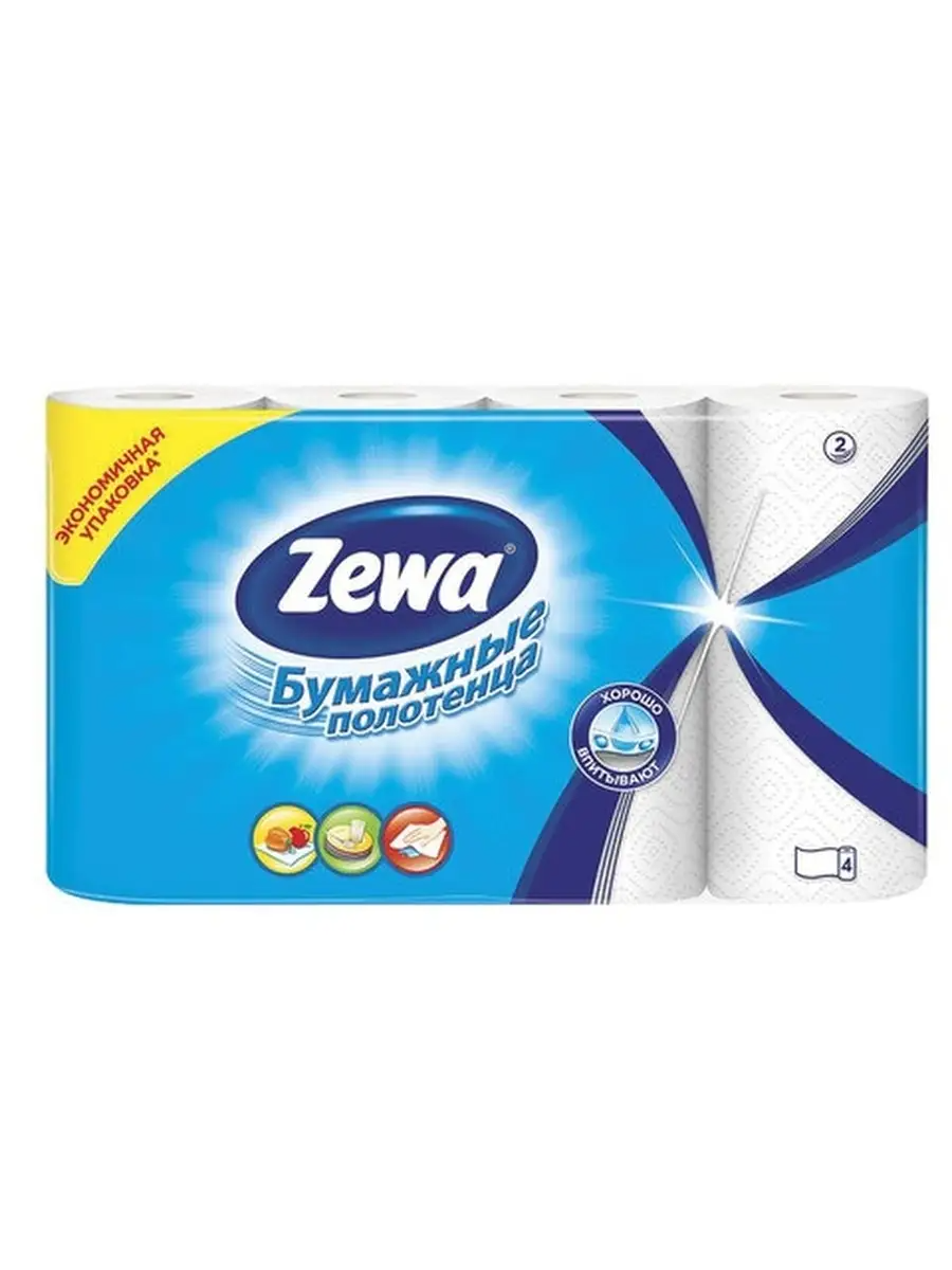 Кухонные полотенца Zewa, 2-х слойные, белые, 4 шт