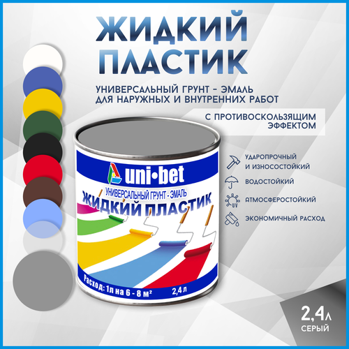 Жидкий пластик краска для бетона металла дерева асфальта 2,7л серый UNI-BET