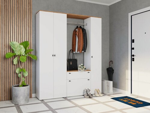 Изображение товара Прихожая МебельЛэнд24 Квели - 6 Белый 164x35x200 для одежды со шкафом с тумбой