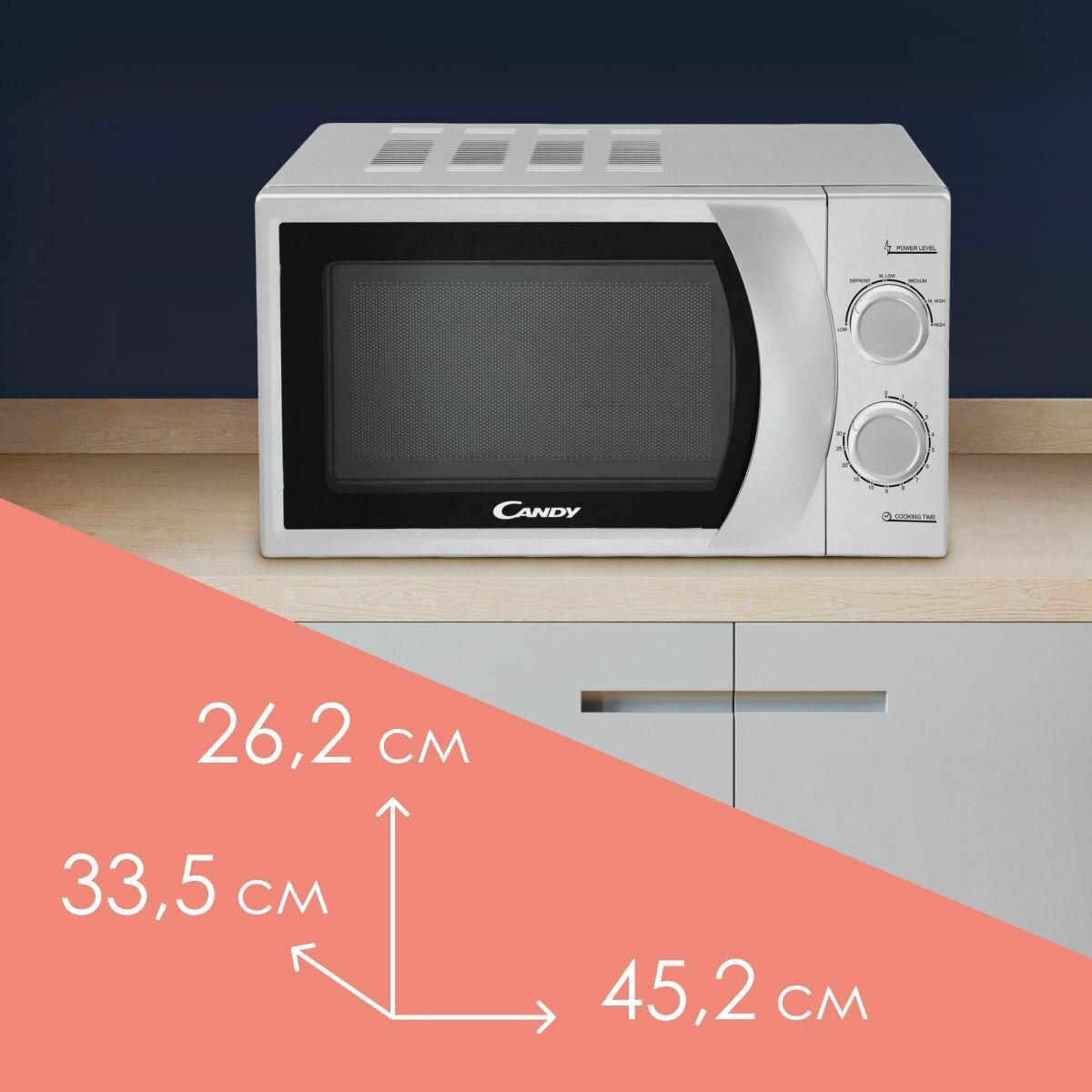 Микроволновая печь Candy CPMW 2070S, мощность 700 вт, объем 20 литров, 6 уровней мощности, серебристая — фото 1