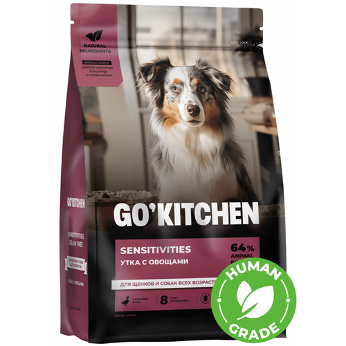 GO'KITCHEN беззерновой корм для щенков и собак с уткой для чувствительного пищеварения, SENSITIVITIES Duck (1.59 кг)