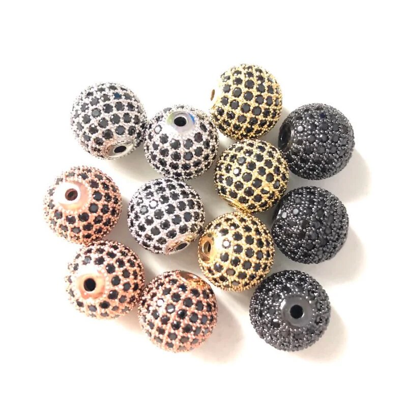 Золотые бусины-разделители цирконий 12 мм Mix Colors- Black CZ