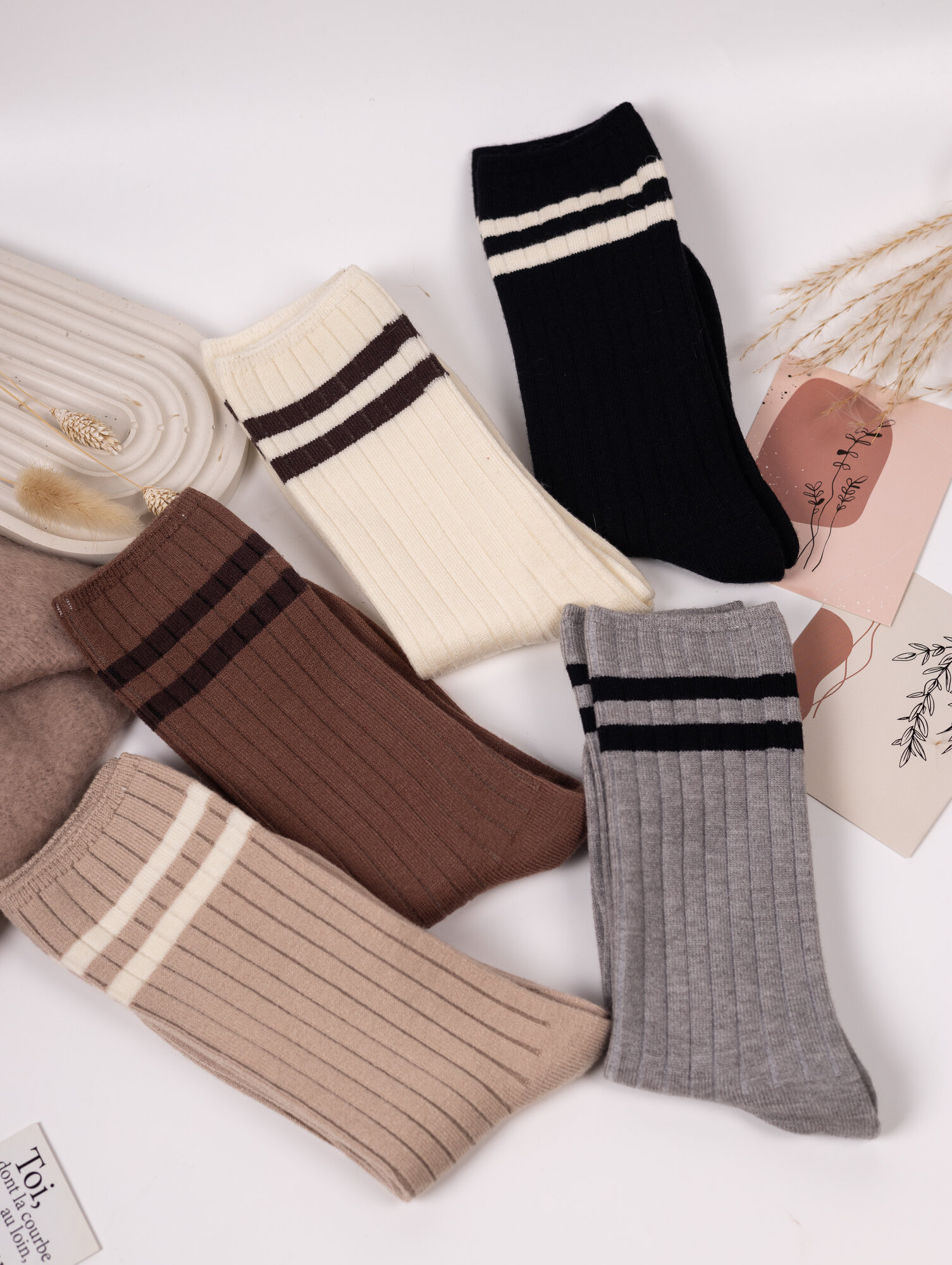 Носки CAMISATEX теплые кашемировые набор с полосками в рубчик, комплект