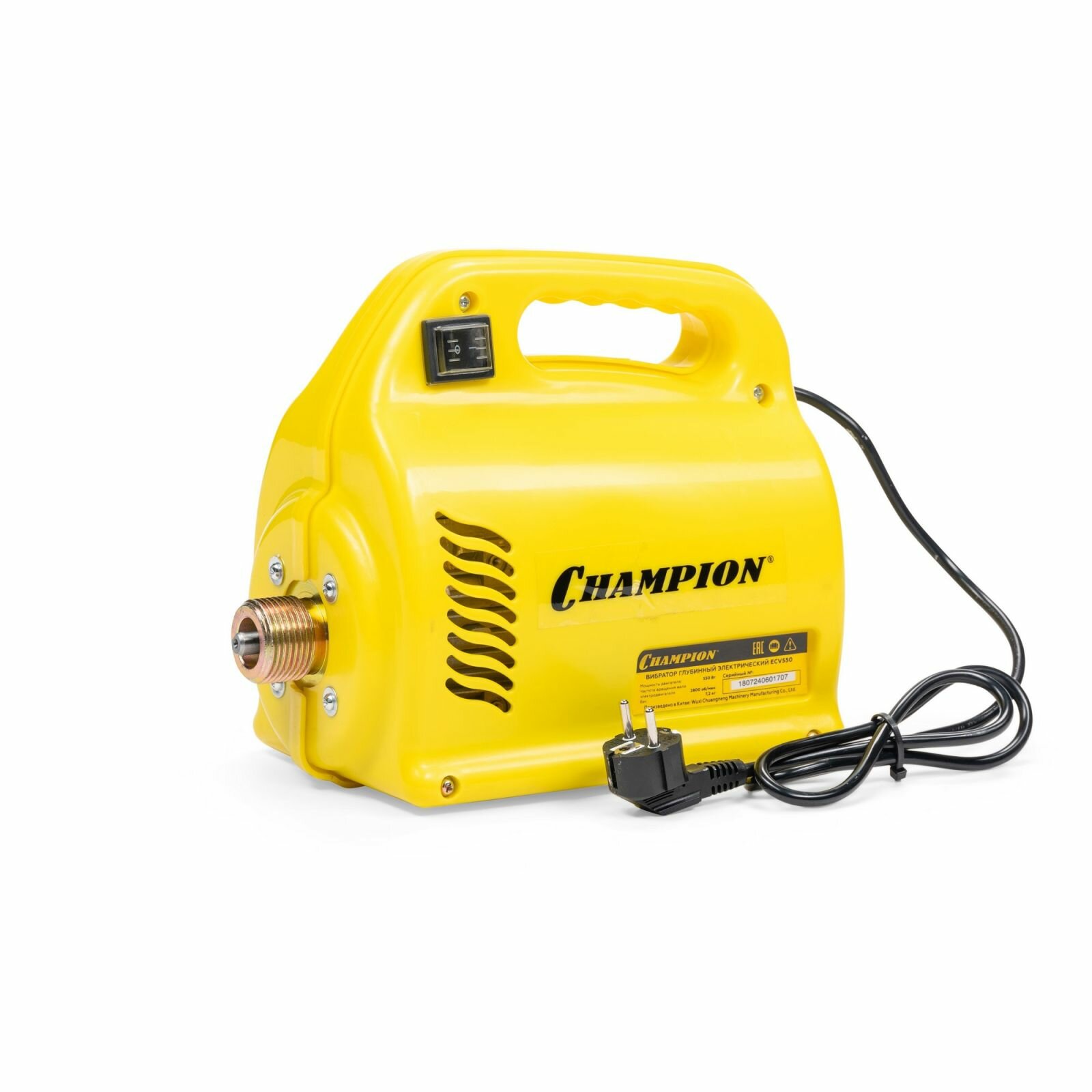 Глубинный вибратор CHAMPION ECV550, электрический, 550 Вт, 7.2 кг, 4 м, без вала, без вибронаконечника