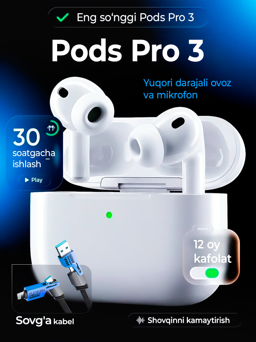 Наушники AirPods Pro 3 — Премиальные Наушники Нового Поколения с AI-Аудио и Мониторингом Здоровья