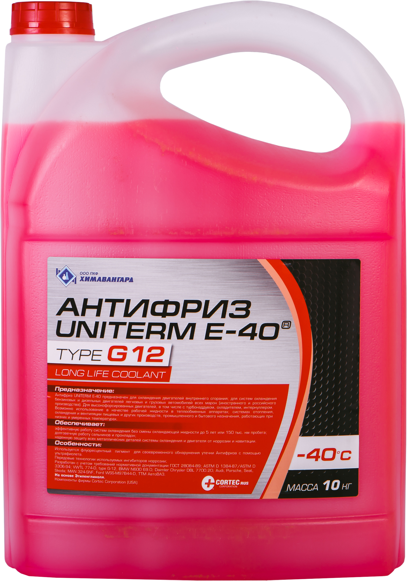 Антифриз UNITERM E-40 G-12 (красный, канистра 10кг)