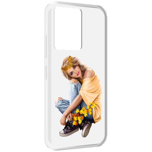 Чехол MyPads девушка-в-цветочками женский для Infinix Note 12 5G X671 / Note 12 Pro 5G задняя-панель-накладка-бампер
