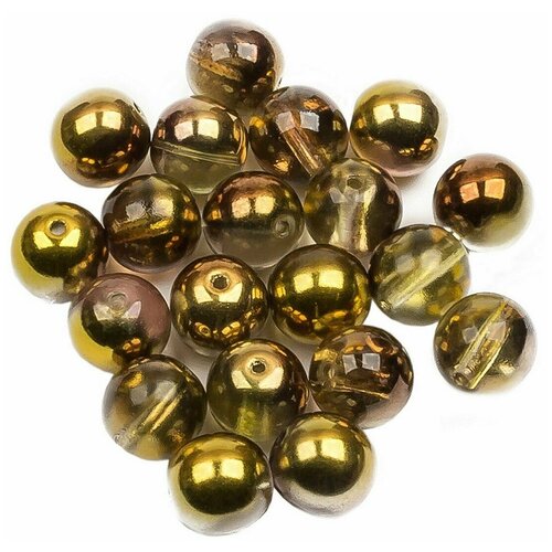 Стеклянные чешские бусины, круглые, Round Beads, 8 мм, цвет Crystal Sunny Magic Gold, 20 шт.