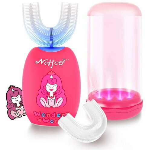 NOHOO Kids U-образная электрическая зубная щетка для всего рта ультразвуковая водонепроницаемость IPX7 3 режима от 2 до 6 лет ярко-малиновый 1592800₽