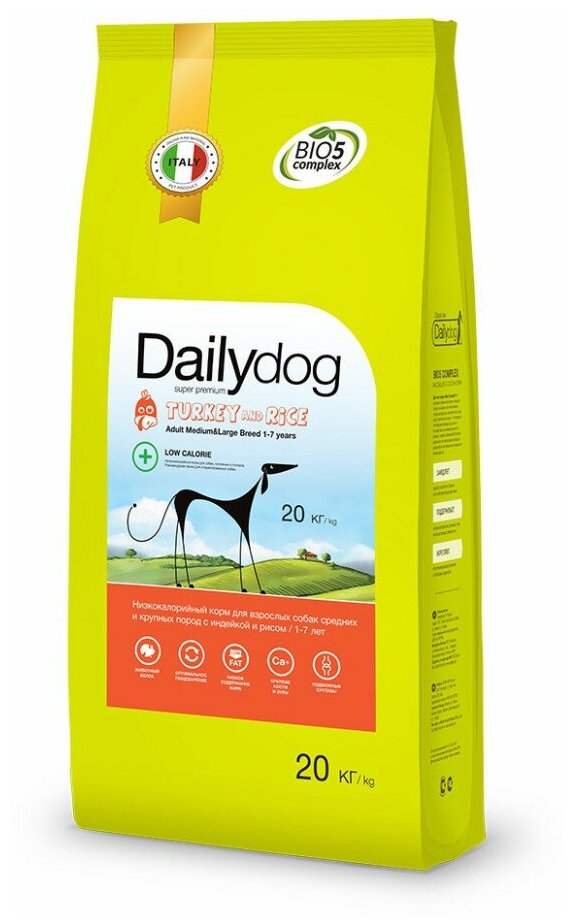 Сухой корм Dailydog Adult Medium Large Breed Low Calorie Turkey and Rice для собак средних и крупных пород с индейкой и рисом - 20 кг