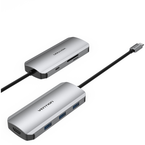 Порт-репликатор Vention USB-C to HDMI/USB 3.0x3/SD/TF/PD Docking Station Gray 0.15M Aluminum Alloy Type (TOJHB) type c to dual hdmi usb3 0 pd fast charging 4in1 dual screen display usbc hub docking station converter