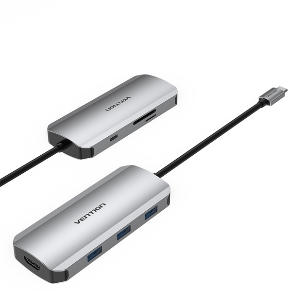 Порт-репликатор Vention USB-C to HDMI/USB 3.0x3/SD/TF/PD Docking Station Gray 0.15M Aluminum Alloy Type (TOJHB)