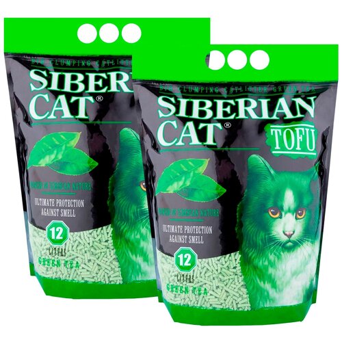 Сибирская кошка тофу наполнитель комкующийся для туалета кошек с ароматом зеленого чая (12 + 12 л)