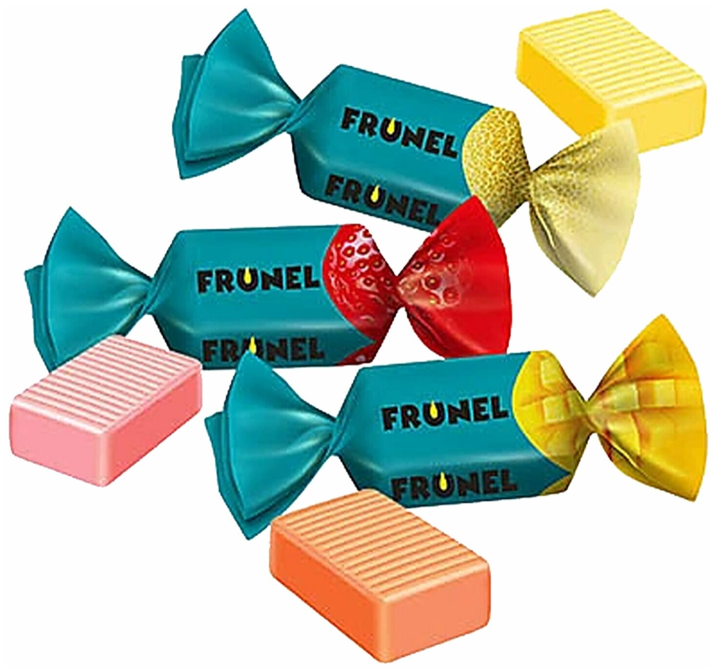 Конфеты жевательные FRUNEL со вкусом клубники, манго и дыни, 500 г, пакет, РВК330 - фотография № 2