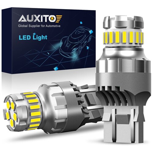 Светодиодная лампа AUXITO T20 7443 W21/5W цоколь W3x16q 2шт с функцией стробоскоп двухконтактная красный свет LED автомобильная