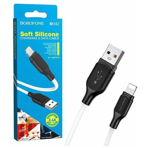 Кабель BOROFONE BX42 Lightning белый borofone кабель borofone bx42 lightning usb 2 4 а 1 м tpe оплётка чёрный